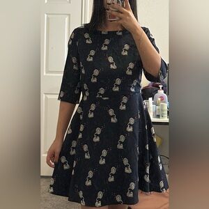 Chic Navy Patterned Long Sleeve Dress
